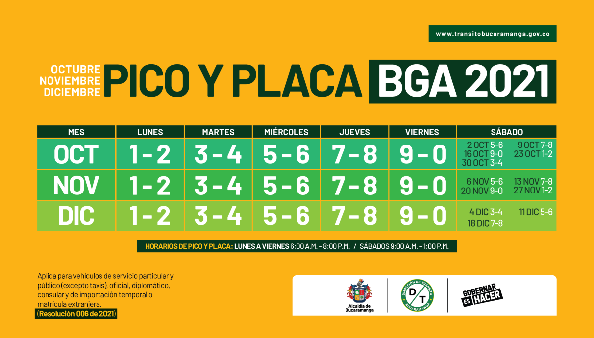 Pico Y Placa Dtb Direccion De Transito De Bucaramanga
